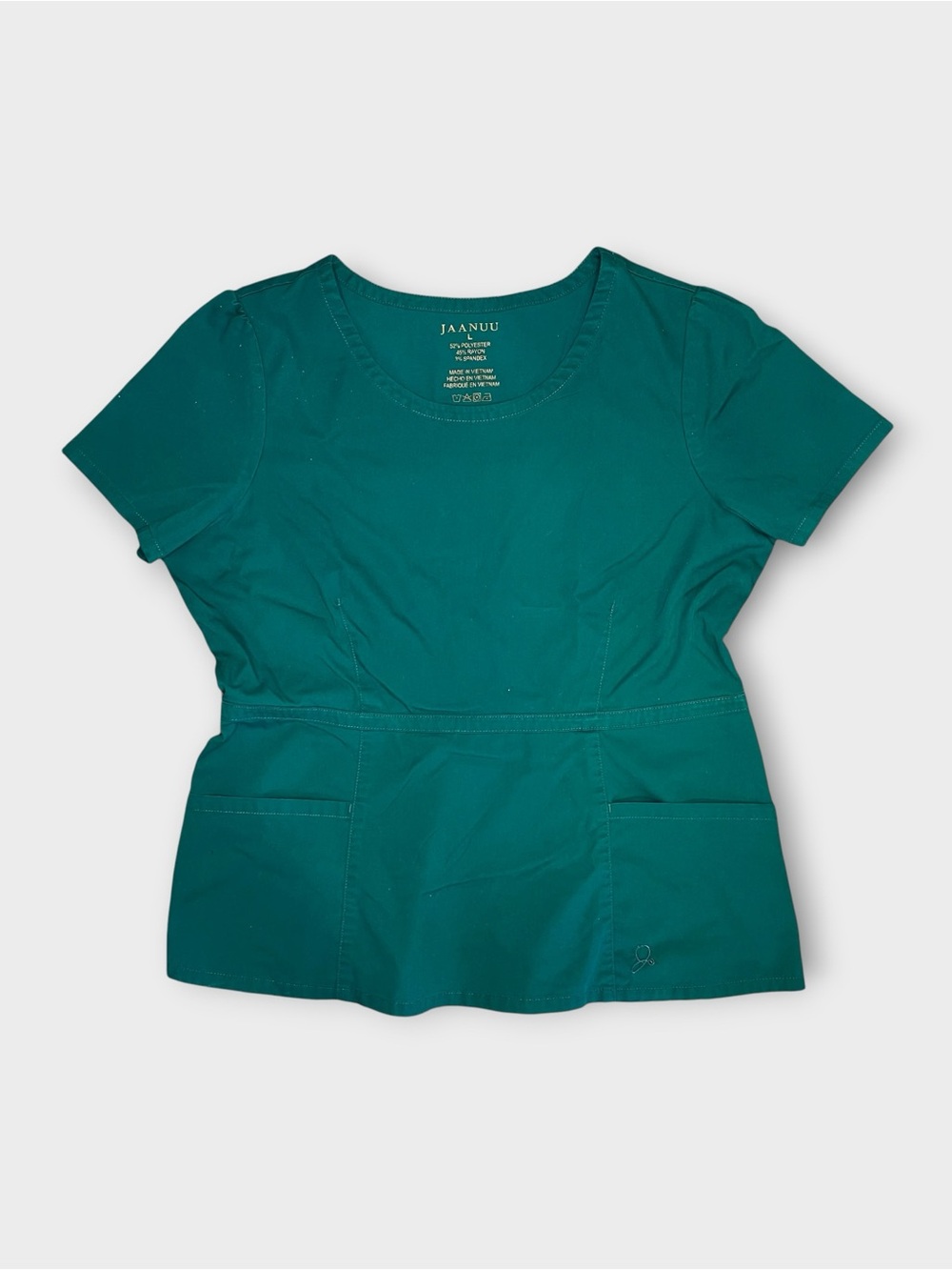 Jaanuu 2 Pocket Green Side Zip Peplum Scrub Top